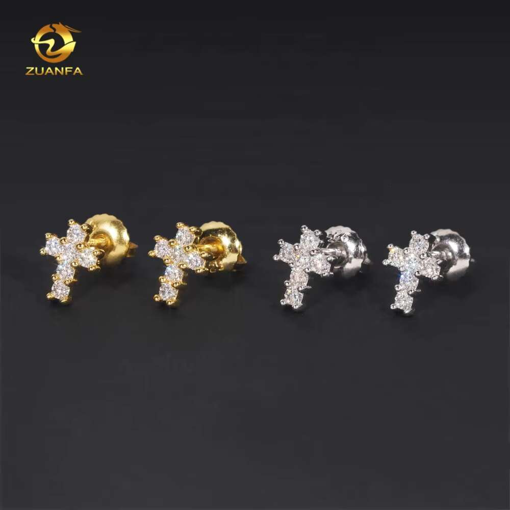 Fine Jewelry 925 Silver Pass Diamond Tester Hip Hop Mens VVS Moissanite Cross Earrings