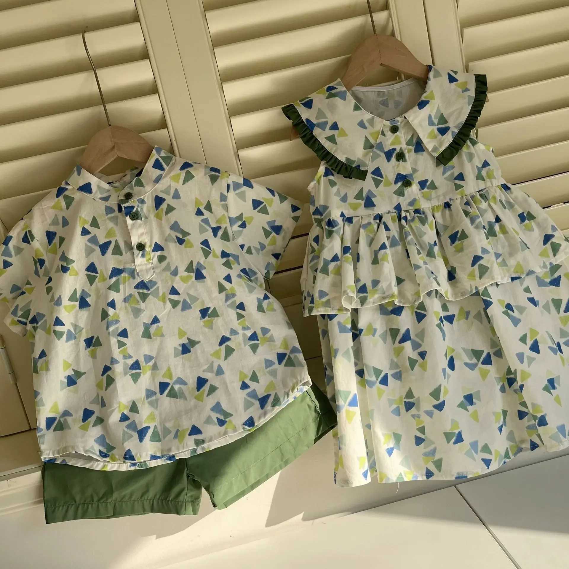 Brothers and sisters clothing suit 2025 summer new baby casual wear or girls dress 1-10 years childrens clothing S2548