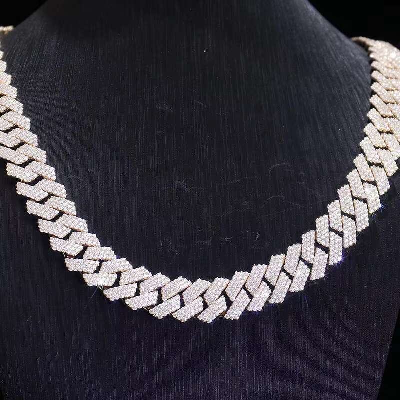 Silver Moissanite Cuban Link VVS Moissanite Iced Out Diamond Gold Color Cuban Necklace 925 Silver Moissanite Men Necklace Miami
