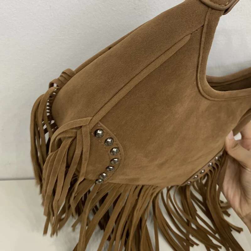 Bohemian Faux Suede Saddle Bags For Women Designer Handbags And Purses 2024 New In Vintage Tassel Small Underarm Shoulder