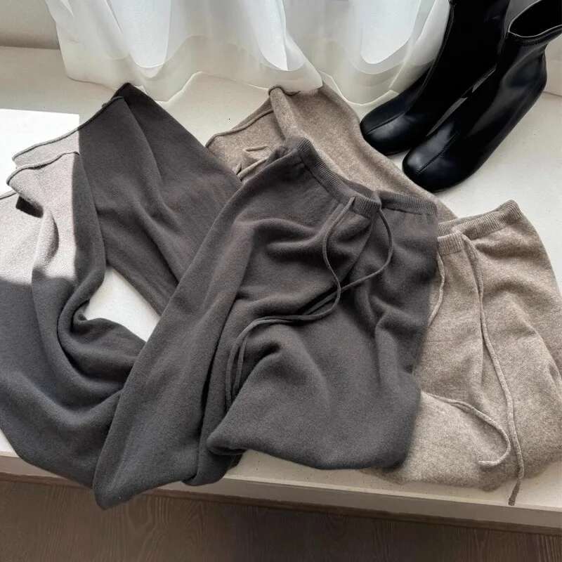Advanced Knitted Wide For Women's Autumn And Winter New Style High Waist Slimming Straight Leg Casual Pants
