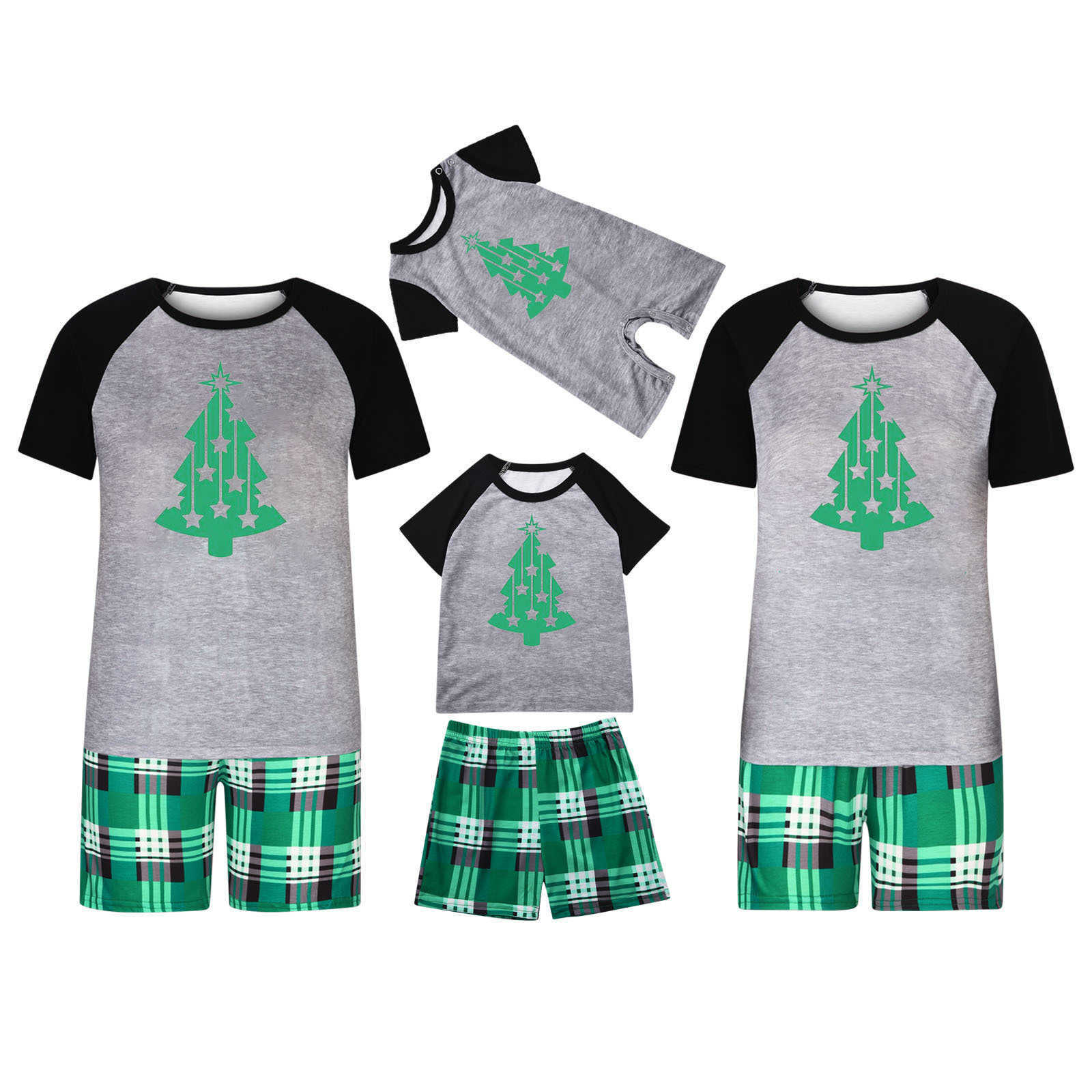 Short sleeved plus size home suit parent-child set checkered short sleeved Christmas suit residential suit casual set S2548