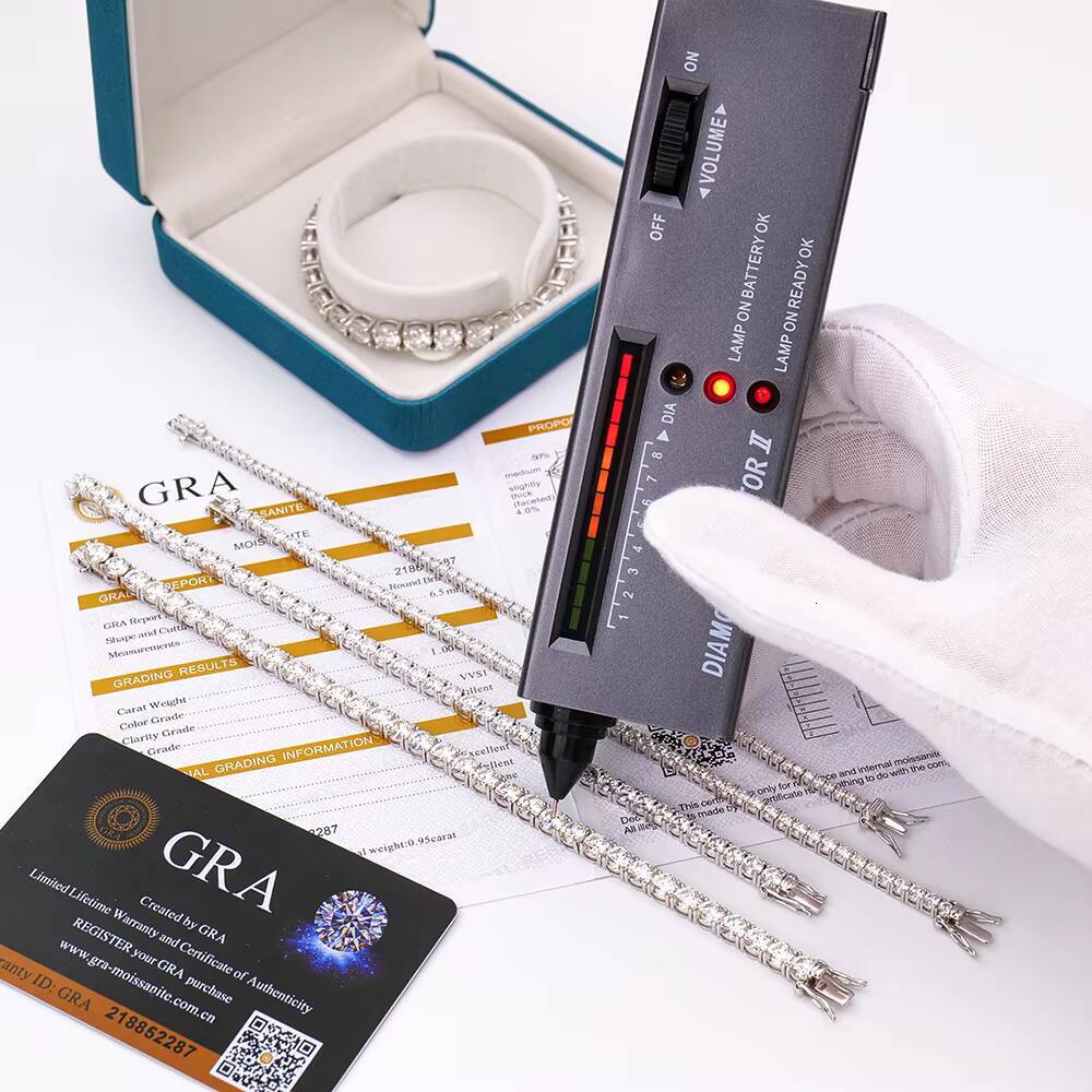 VVS Graded Iced 2-6mm Moissanite Diamond Classic Jewelry 925 Sterling Silver Mossanite Tennis Chain Bracelet Gift 6in to 8in