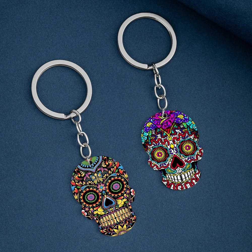 HNSP Stainless Steel Gothic Skeleton Keychain Charm Pendant Necklace Halloween Gift Box for Men and WomenXJ250409