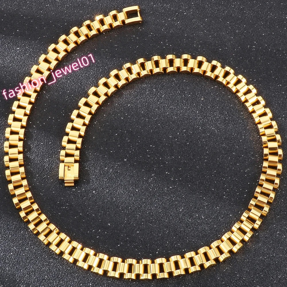 45/50/60CM 10MM Watch Strap Chain Style Necklace For Men Women Gold Color Stainless Steel Choker Necklaces Jewellery Accessories