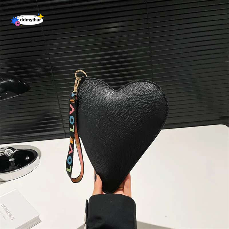 Women's Heart Shaped Coin Cute Zipper Wallet Leather Change Purse Clutch with Wristlet ddmythur