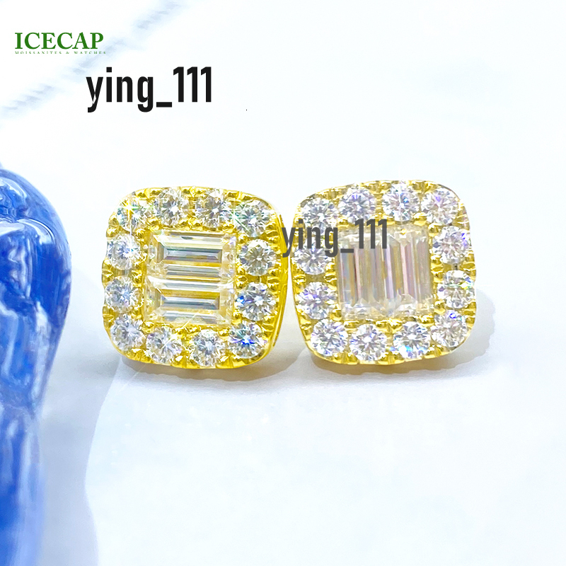 Luxury VVS Moissanite Diamond 925 Silver Solid Gold Stud Earrings Baguette Cut Men Women Moissanite Earrings