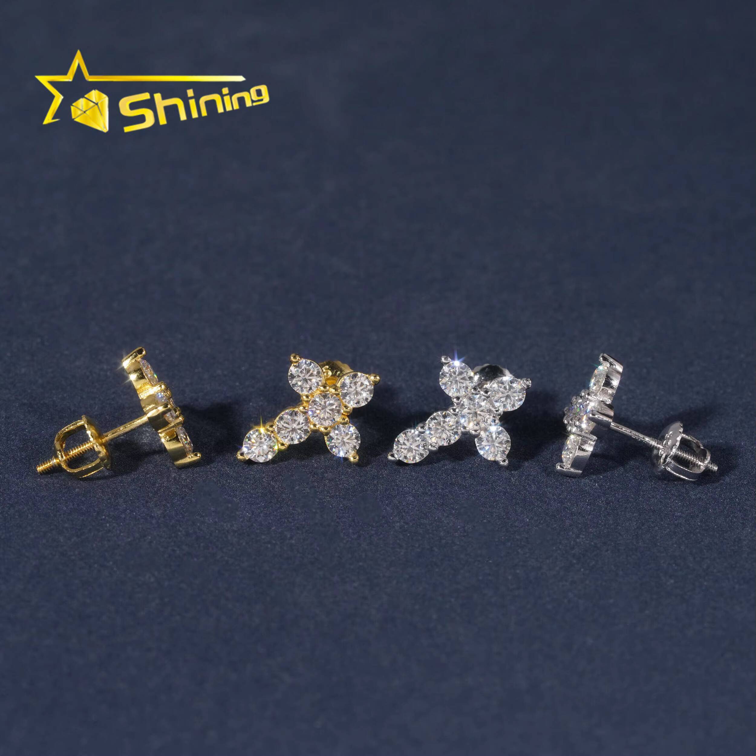 Popular Men Women Stud Earrings GRA Certificated Screw Back Cross Moissanite Earrings Hip Hop Jewelry Silver 925 Earrings