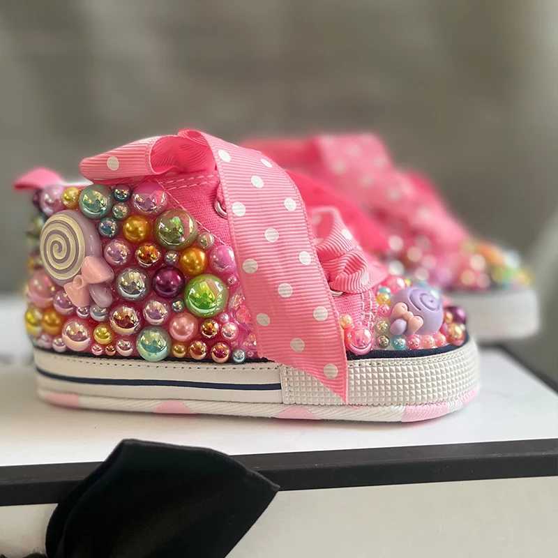 Random Candy Step 1 Canvas Baby Shoes Soft soled Sneakers Girls Birthday Party Handmade Flash Shoes X250409