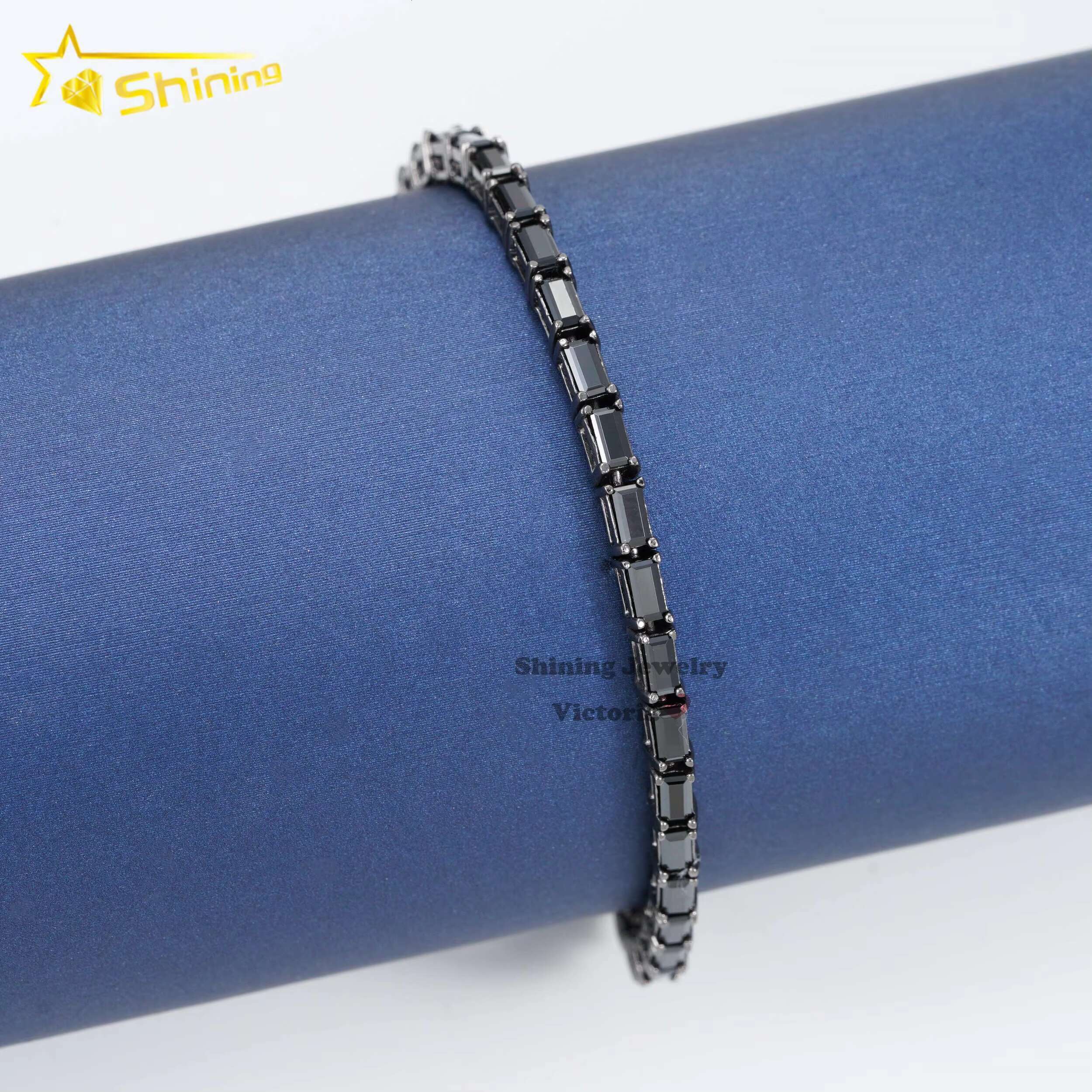 GRA VVS Black Moissanite 10K 14K 18K Black Rhodium Plated 925 Sterling Silver Tennis Bracelet for Men Women