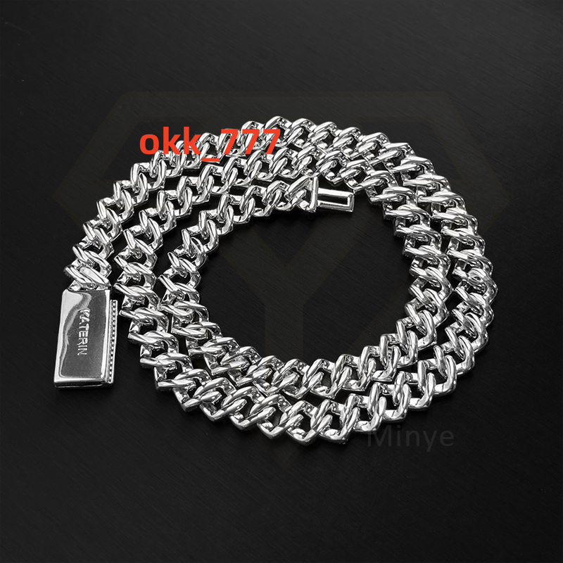 Moissanite Diamond Sterling Silver Miami Cuban Necklace 18K White Gold Plating Moissanite Cuban Chain