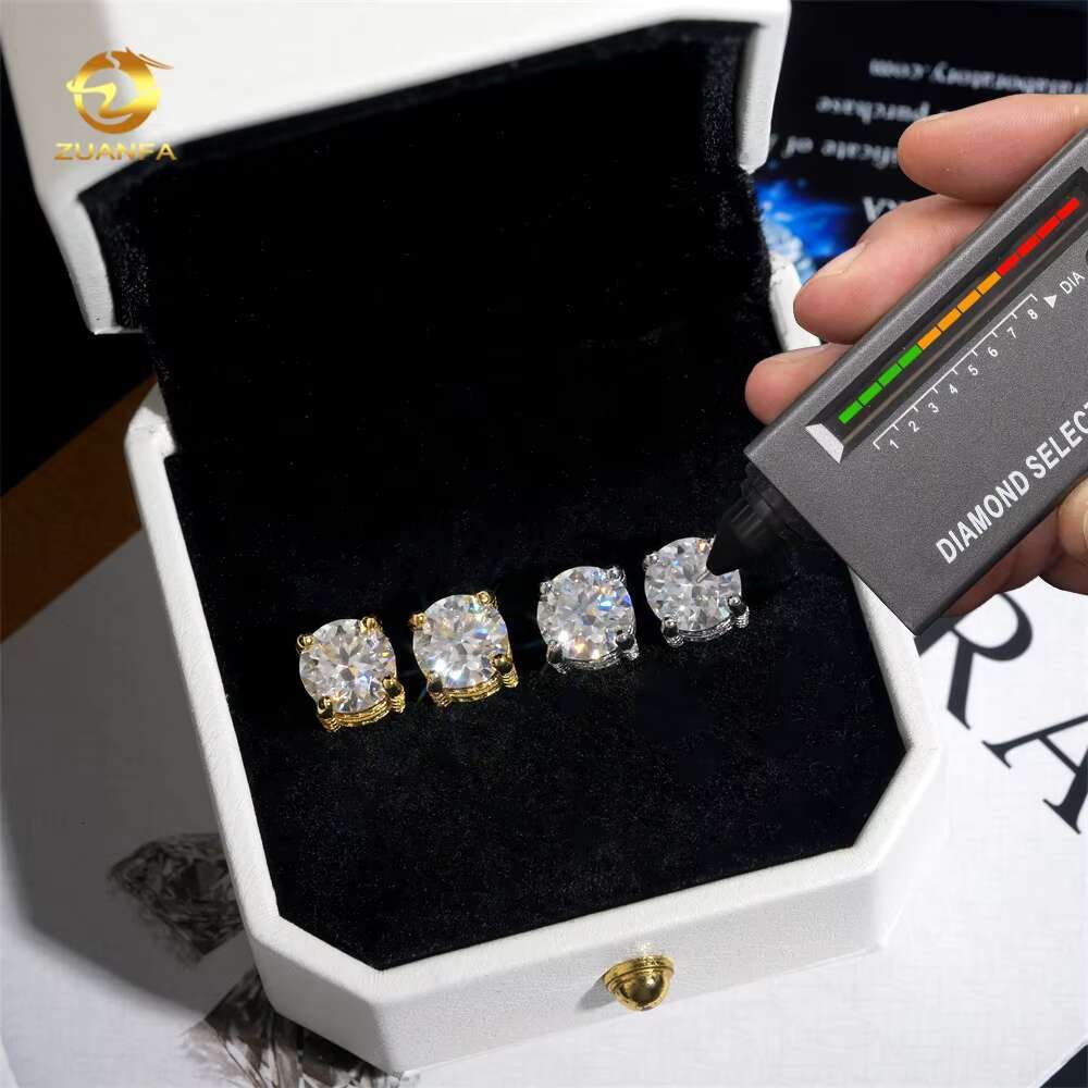 Hip Hop High Quality Iced Out 2ct Diamond Stud 925 Silver VVS Moissanite Earrings for Men