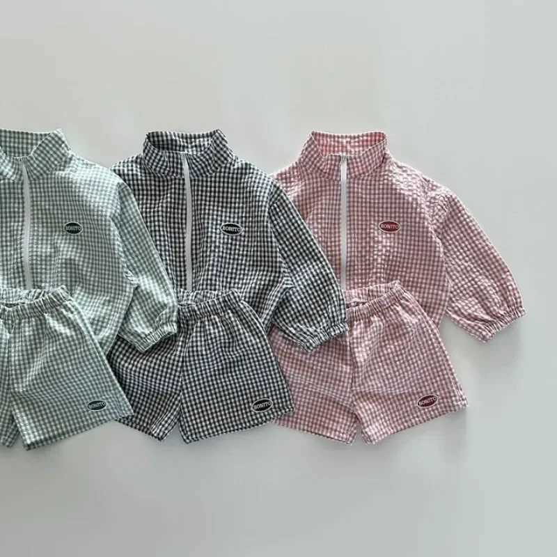 New baby plain summer breathable jacket girls fashionable thin jacket childrens zipper top+loose jacket 1-7Y S2548