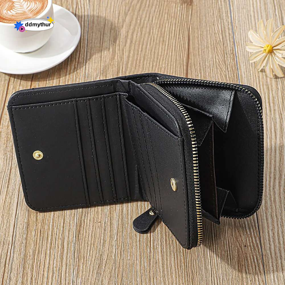 Women Coin Purse Simple PU Leather Wallet Zipper Solid Color Bifold Design Daily Men Card Holder Accessories ddmythur