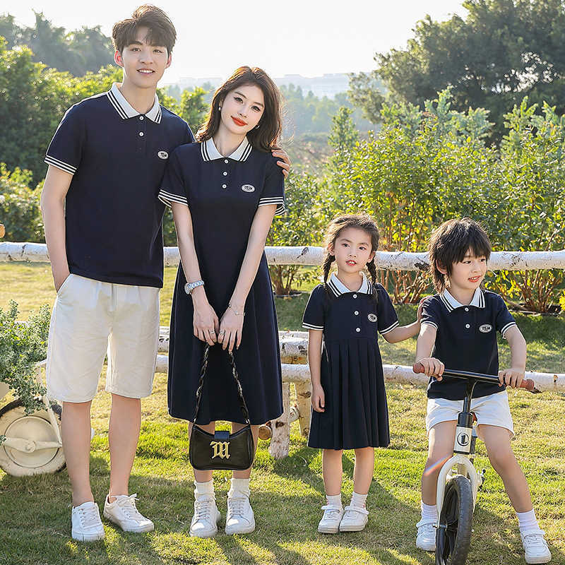 Parent child clothing 2024 summer new full home high-end family polo shirt short sleeved mother daughter waist slimming dress S2548