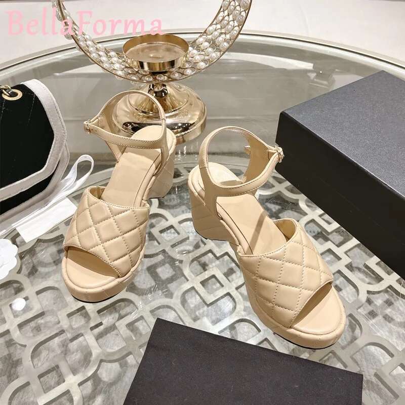 Women's Wedge Rhie Sandals One-E Strappy Suede Waterproof Platform Light Vintage Sweet Fish Mouth Open-Toe Heels