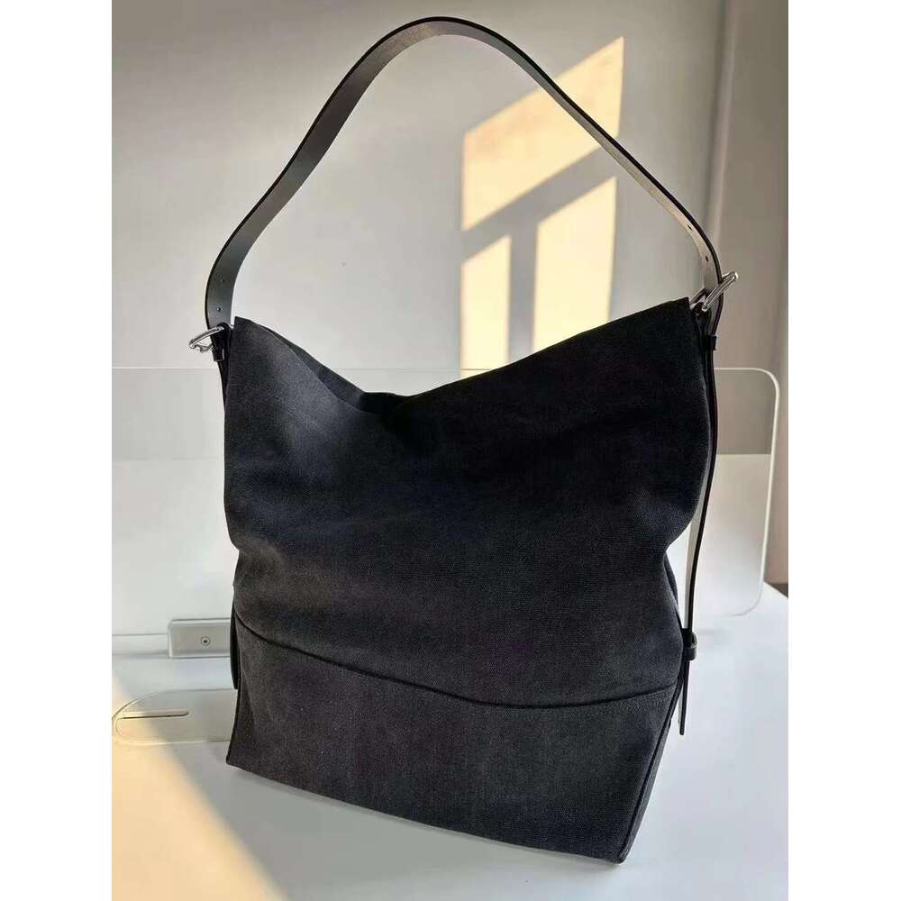 2025 Trendy New Lazy Unisex Large Capacity Textured Canvas And Cowhide Shoulder Crossbody Bag For Women Tote