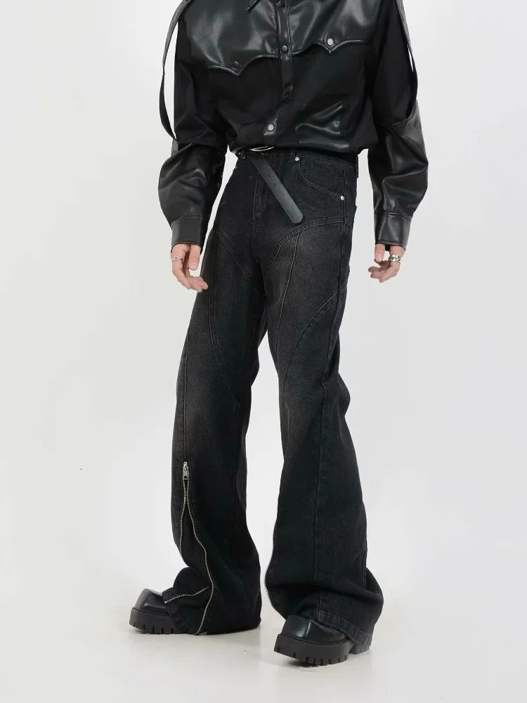 Ropa Y2K Fashion Washing Black Bag Stacking Flare Jeans Mens Clothing Zipper Long Trousers Pantalones Hombre 250408