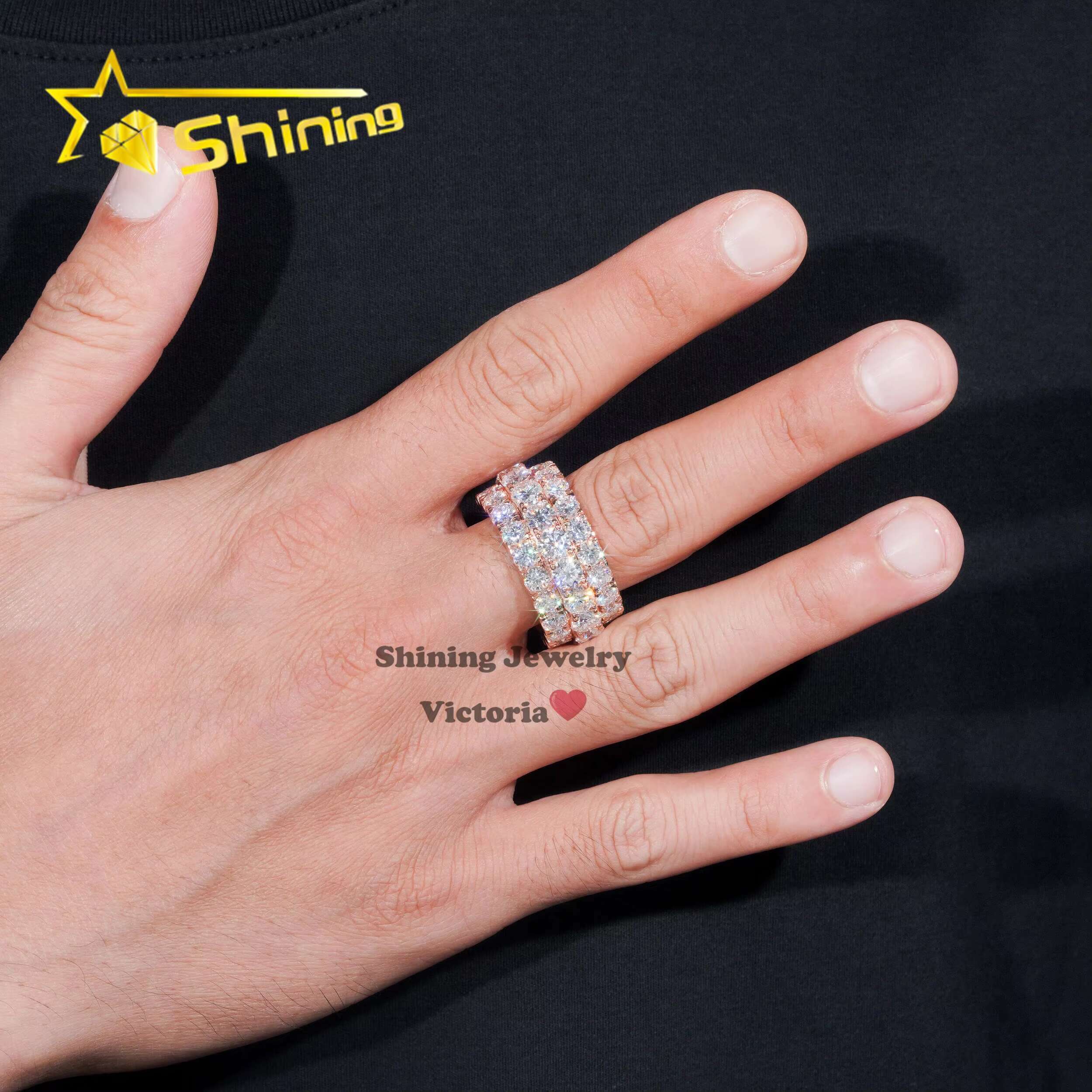 Factory Wholesale Price Custom Fine Jewelry 925 Sterling Silver Iced Out Moissanite Hip Hop Men Ring Eturnity Band Ring