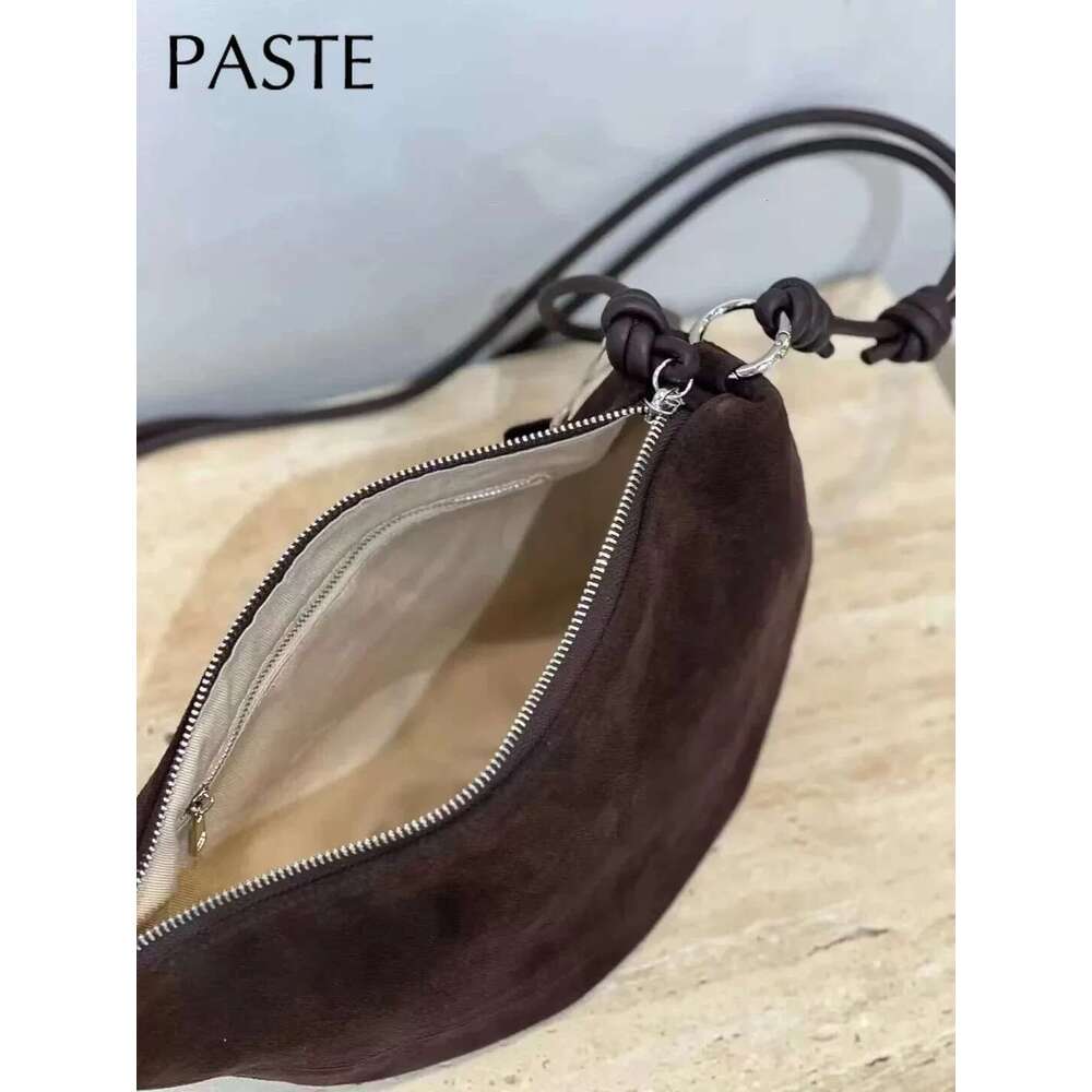 New High-End Soft Lambskin /Matte Suede Leather Half Moon Pea Shape Saddle Green Coffee Women Shoulder Crossbody Bag