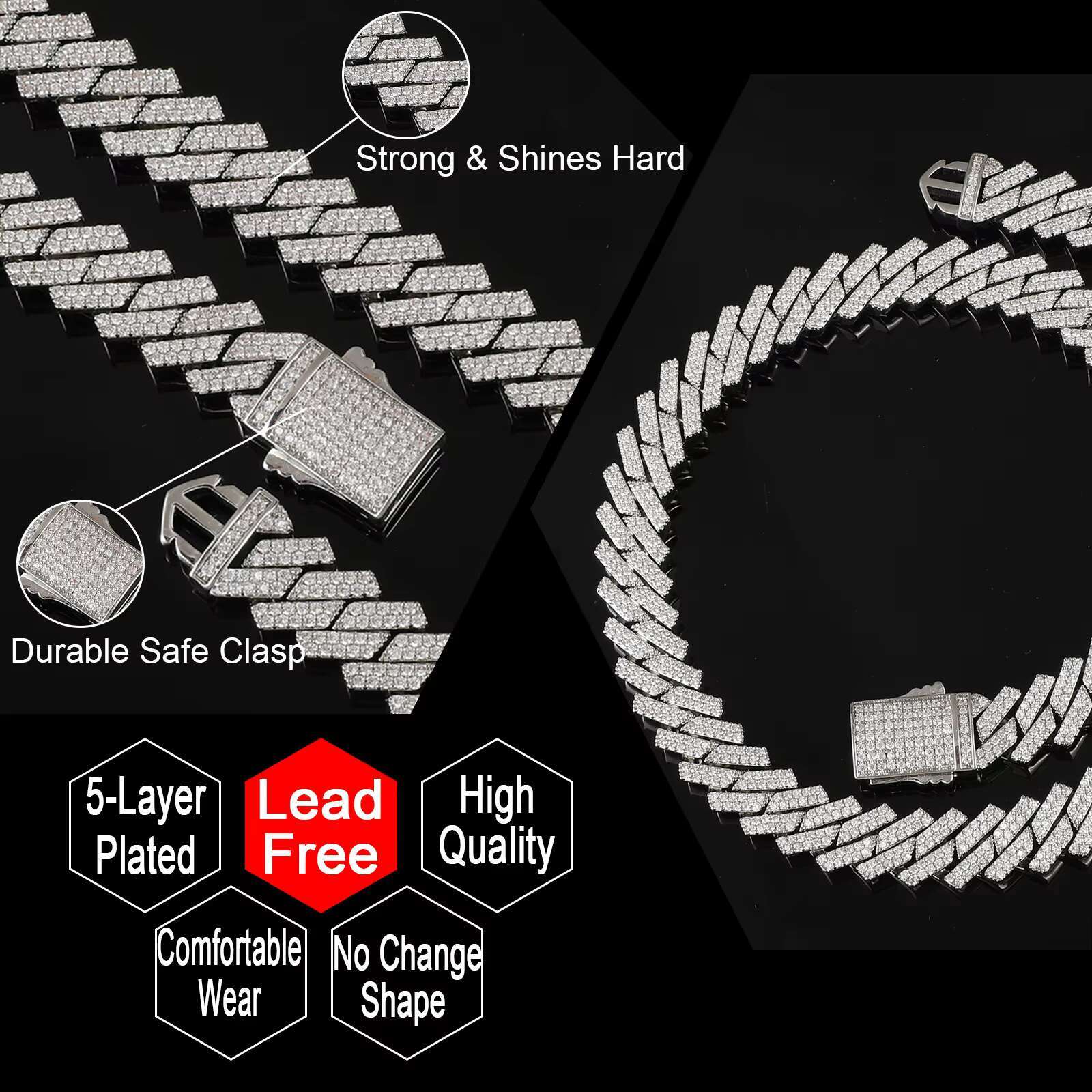 Hip Hop Brass AAAA Cubic Zircon Iced Out 14mm Prong Miami Cuban Chains Necklace for Men Jewelry