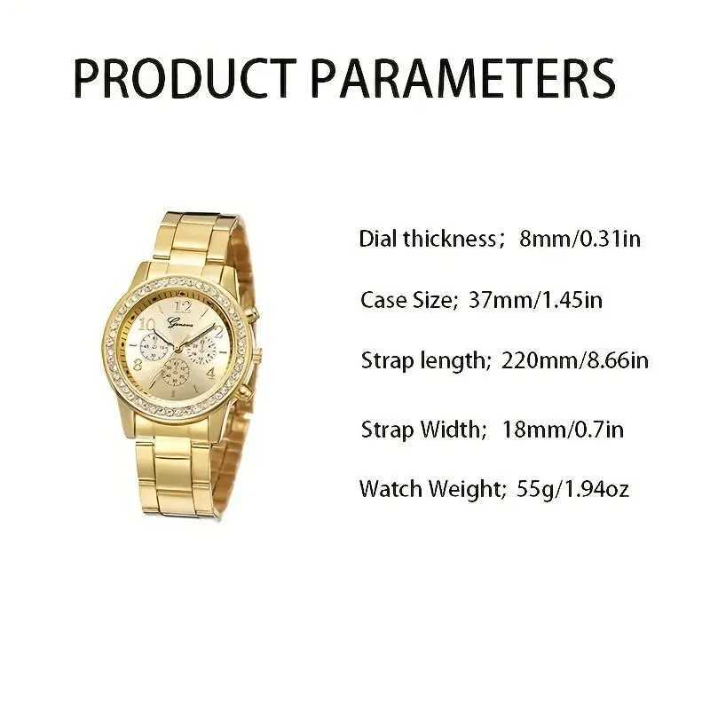 5-piece gold watch set womens luxury ring necklace earrings rhinestone fashion watch womens casual watch bracelet setXJ250408