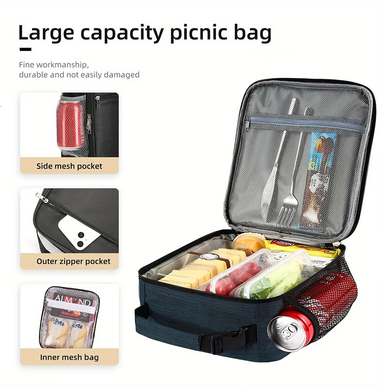 large capacity insulated lunch bag aluminum foil thick waterproof portable box suitable for student office workers 250408