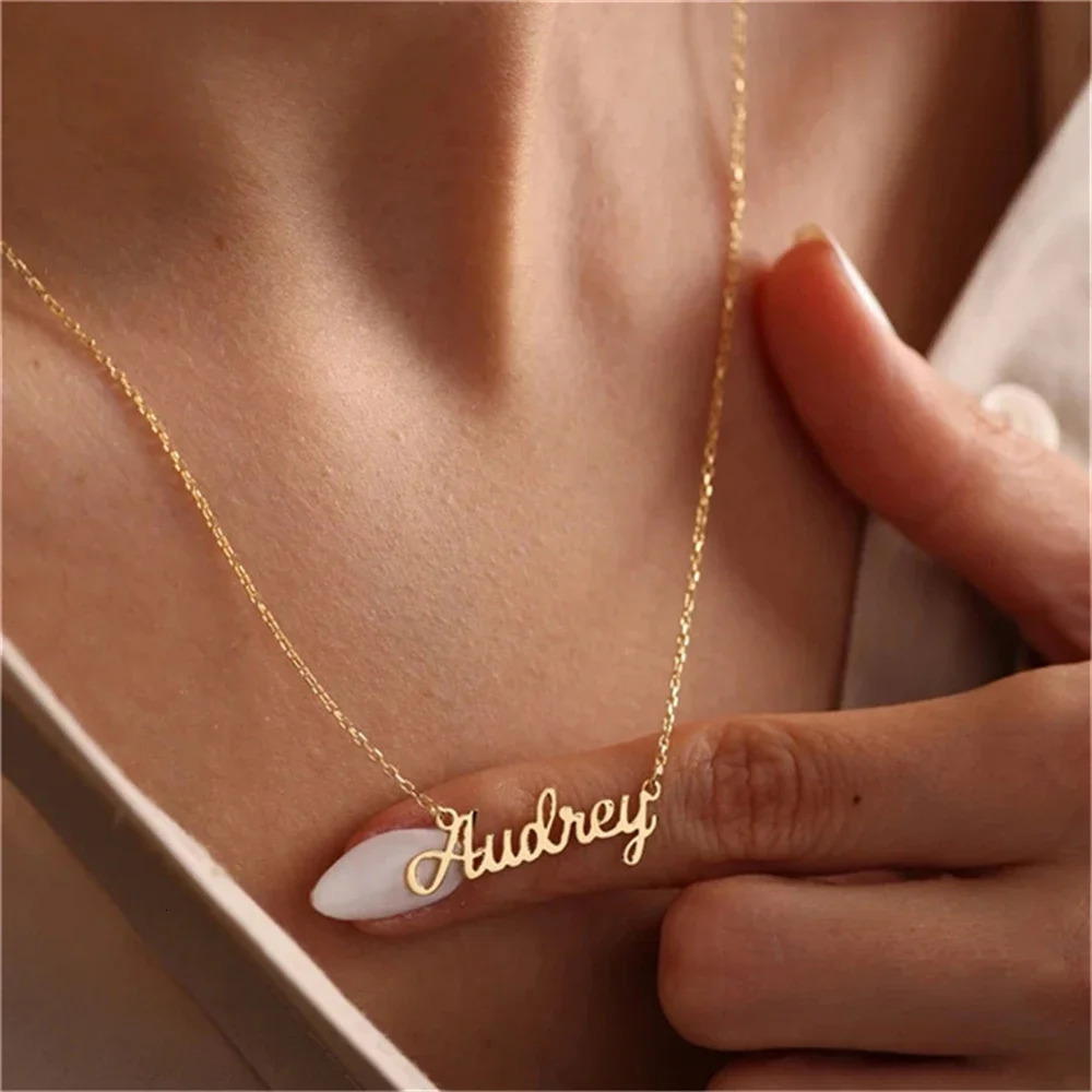 Customized Name Necklace for Women Gold Stainless Steel Jewelry Personalised Nameplate Pendant Cross Chain Choker Christmas Gift 250409