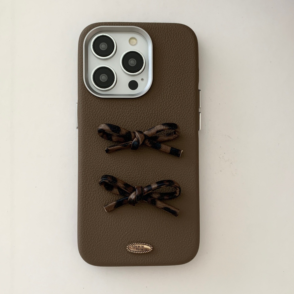 Bow Leopard Print Phone Case Suitable for iPhone 17 Pro Solid Color Cartoon iPhone 16/15Pro Shockproof 14