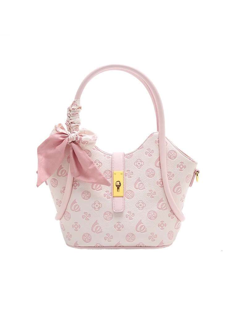 2024 New Fashion Sweet Handheld Bucket With Beautiful Wer Printing And Scarves Delicate Shoulder Tote Bag For Women