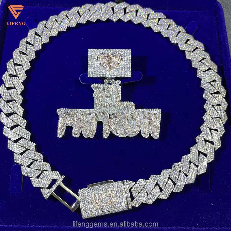 Moissanite Cuban Link Chain Name Necklace Custom Jewelry Men Vvs Moissanite Iced Out Chain and Pendant 925 Silver Gra Certified