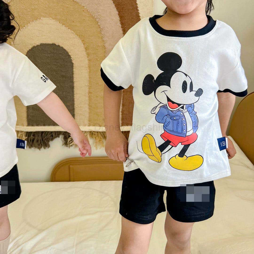Disney 2025 Summer Childrens Set Cotton Printed English Character Icon Leopard Pattern Shorts for Boys and Girls Two Piece Set TrendyXJ250409