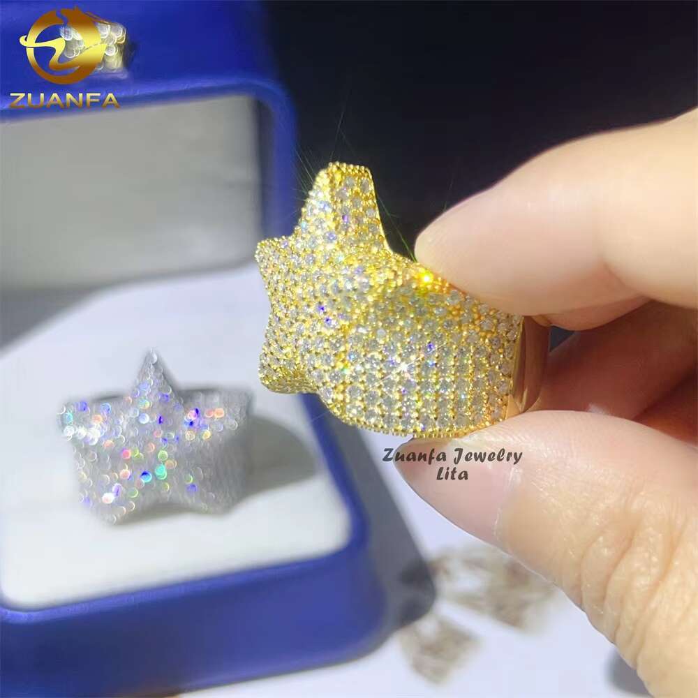 Drop Shipping Wholesale Price Gra Certificate Star Ring Hip Hop Mens 925 Sterling Silver Moissanite Rings