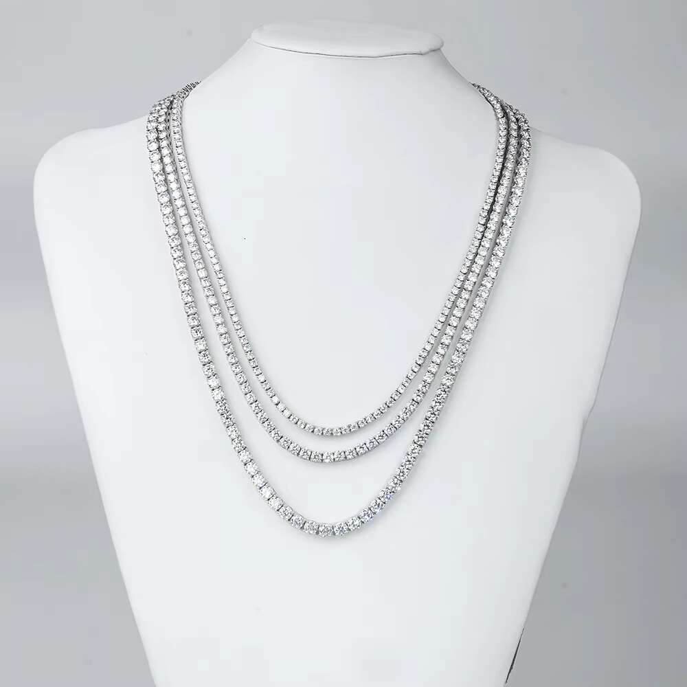Round Iced Out Hip Hop 2mm 3mm 4mm 5mm 6mm VVS 925 Sterling Silver Diamond Moissanite Tennis Chain Necklace Bracelet for Women