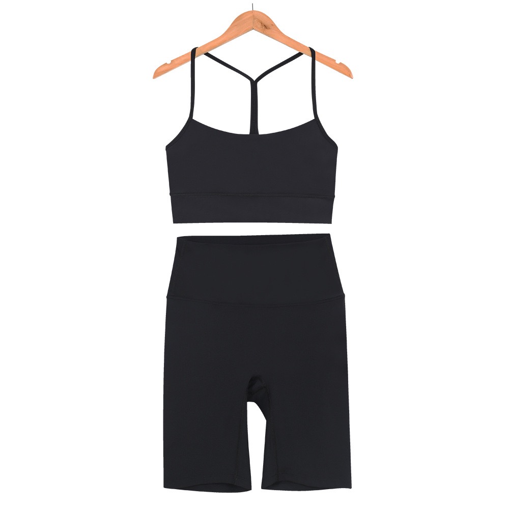 Women's yoga wear set five-point Y sports set vest underwear Women's fitness nude bra Beauty back Yoga wear running set