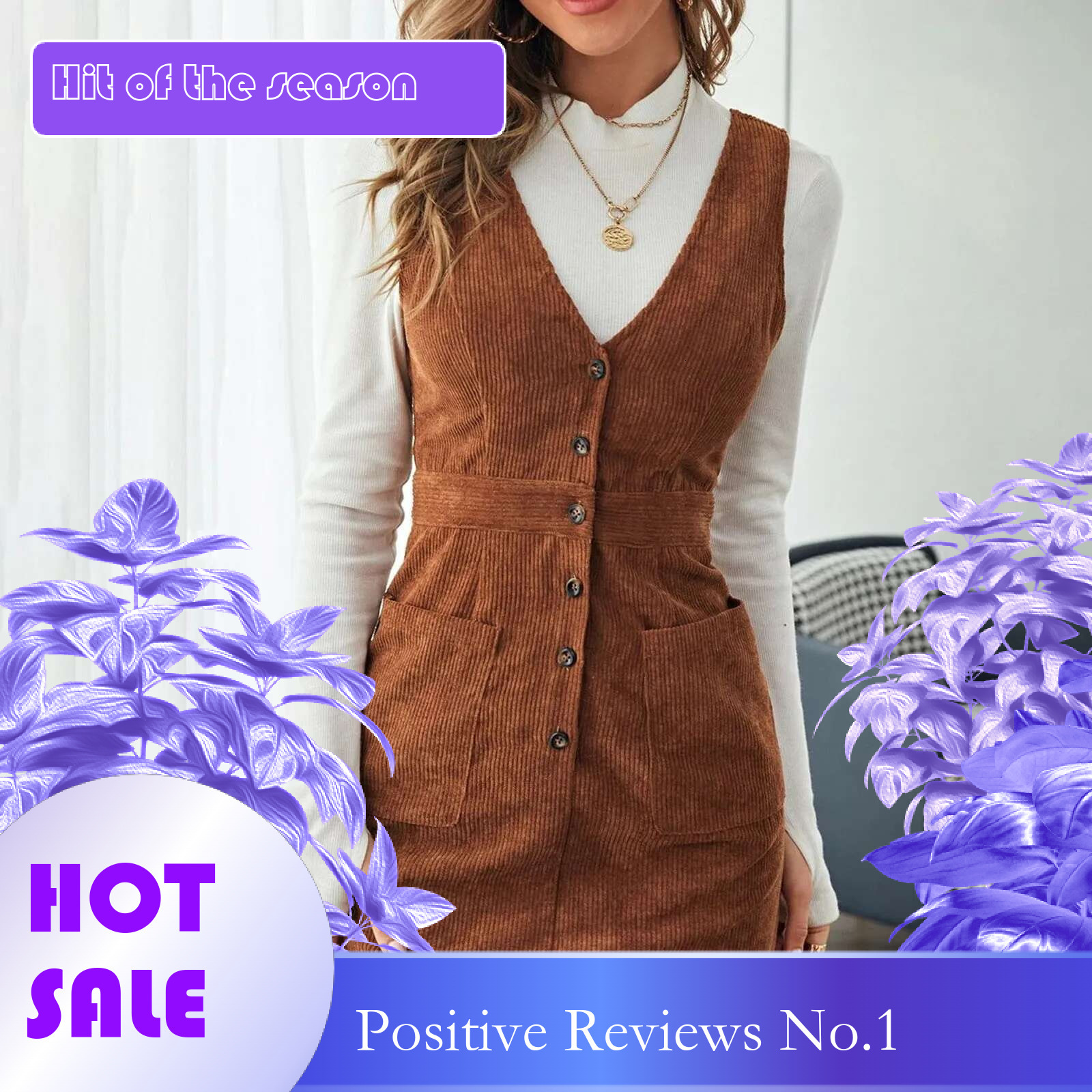 Dongdumaoyi Dresses On Offer Liquidation V Neck Sleeveless Corduroy Button Pinafore Overall Mini Dress Women S Strap Waist Up