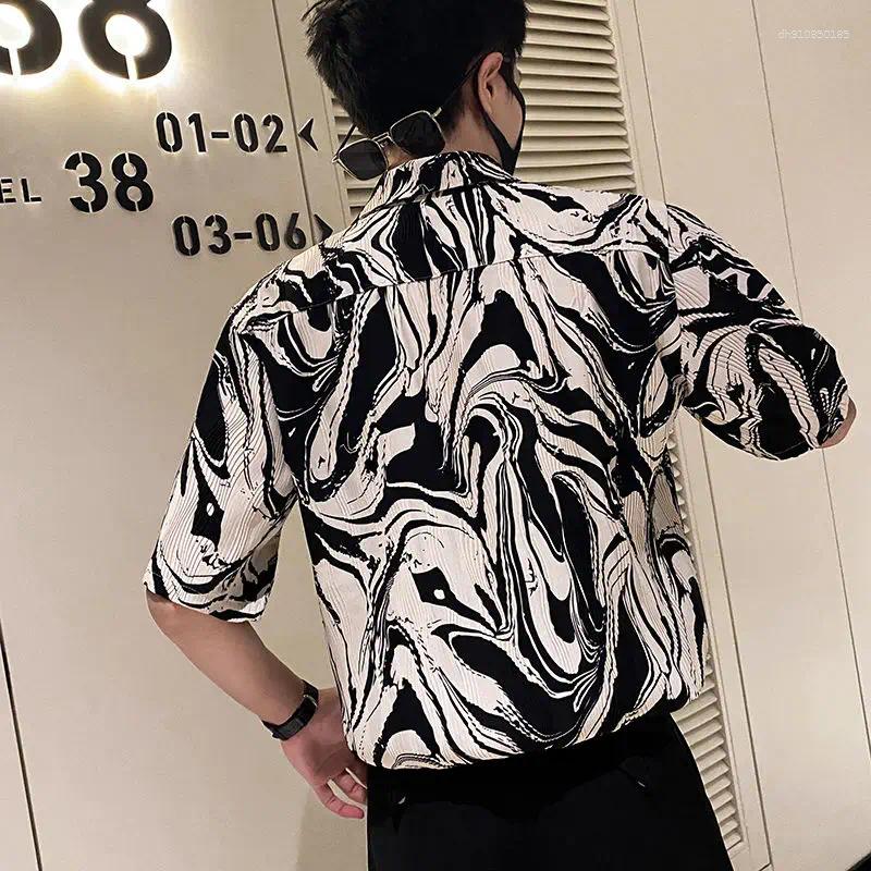 Shirts Men's Casual Summer Ice Silk Flower High Street Shirt Tops Short Sleeve Plus Size Printing Fashion Blouse Trend Vintage Men Clothes