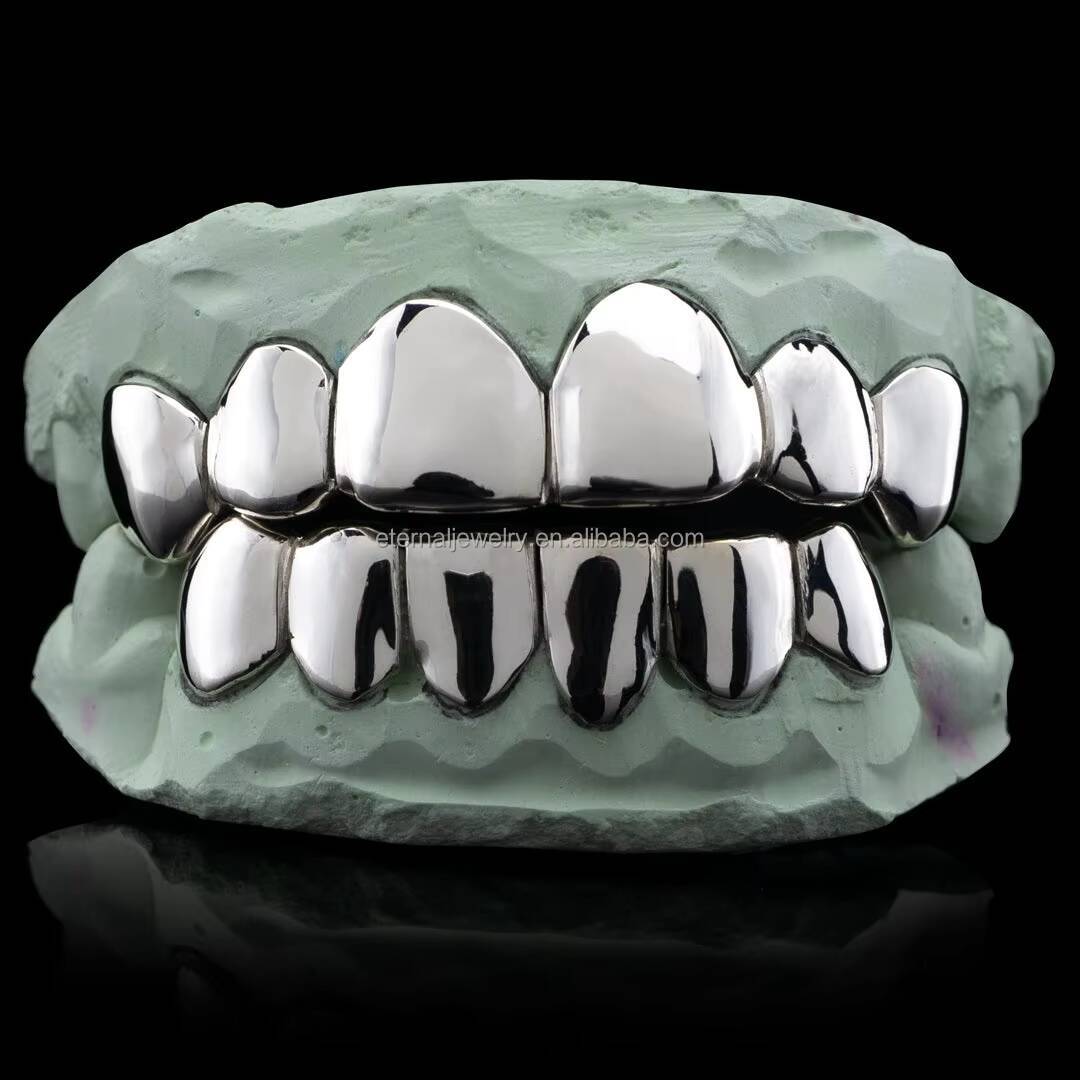 Factory Custom Women Men Hiphop Top Bottom 2 4 6 8 10 Real S925 Plain Silver 10K 14K 18K Solid Filled Gold Grillz for Teeth