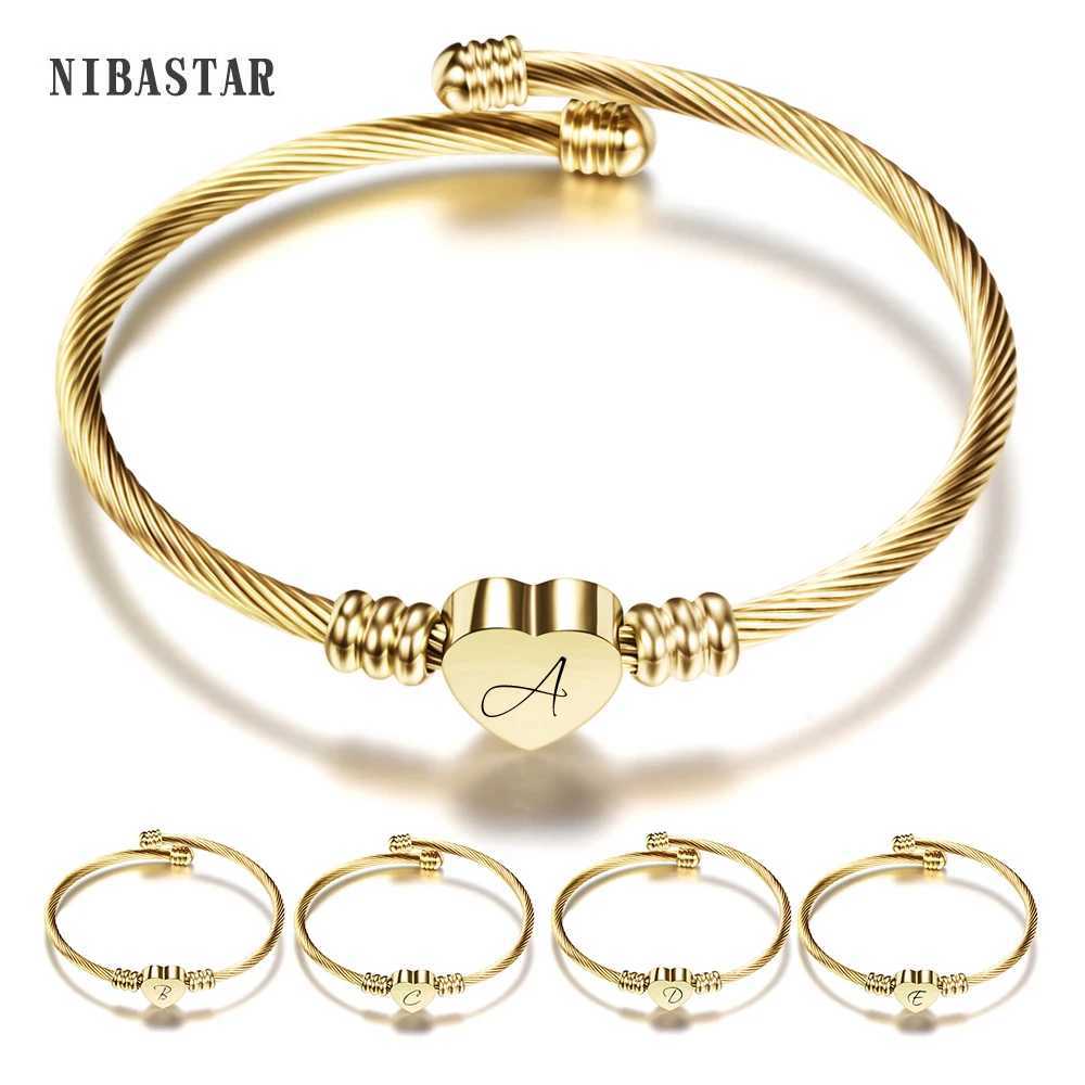 Golden Heart Charm Cable Initial Bracelet Female 26 Letter A to Z Bracelet Y250408