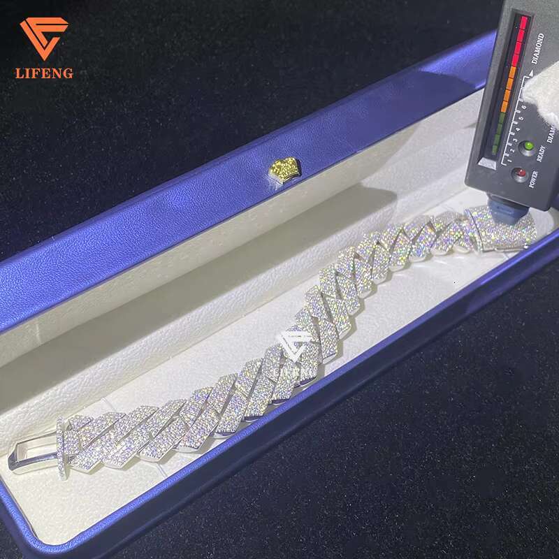 925 Silver Bracelets Luxury Custom Design Diamond Cuban Link Chain and Bracelet Set D VVS1 Moissanite Bracelet