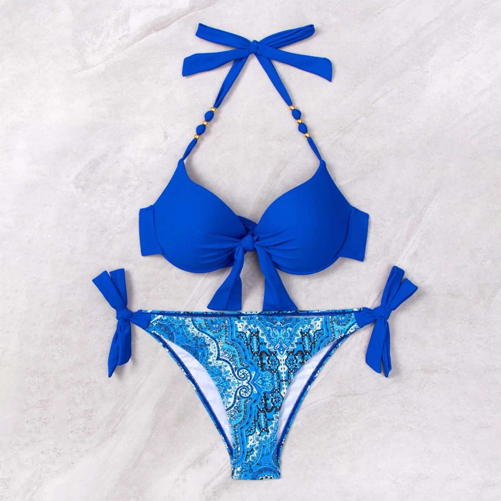 Dongdumaoyi Women S Two Piece Push Up Halter Bikini Printed Swimsuit Sexy Strappy Swimwear Female Bathers Bathing Swimming Swim Suit
