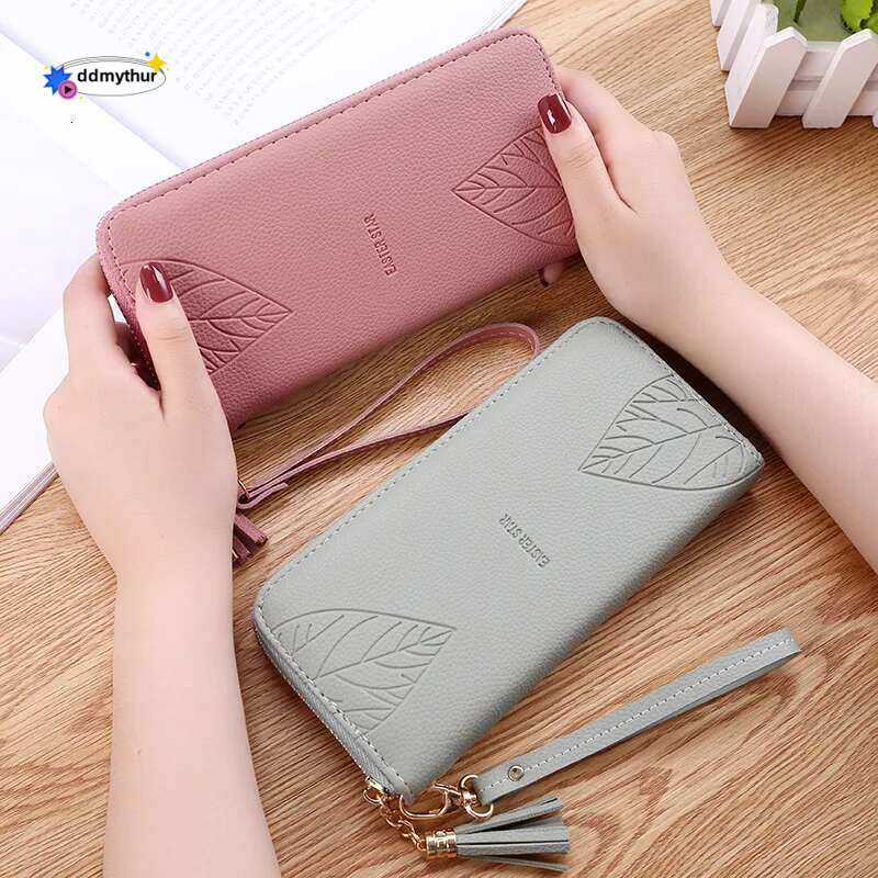 Fashion Womens Wristband Wallets Long PU Leather Coin Purses Leaves Multifunction Female Clutch Phone Money Card Holders ddmythur