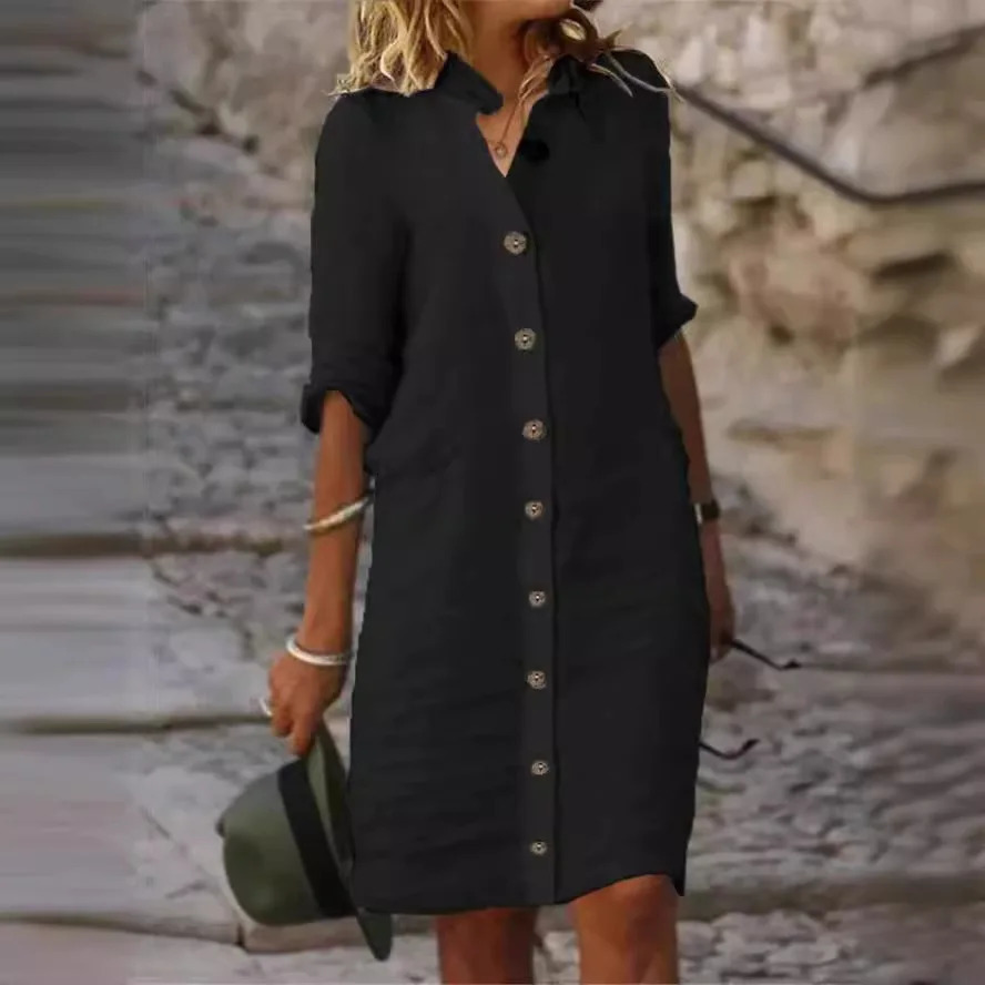 4color womens cotton linen loose shirt summer lapel button long sleeved solid pocket vest 250409