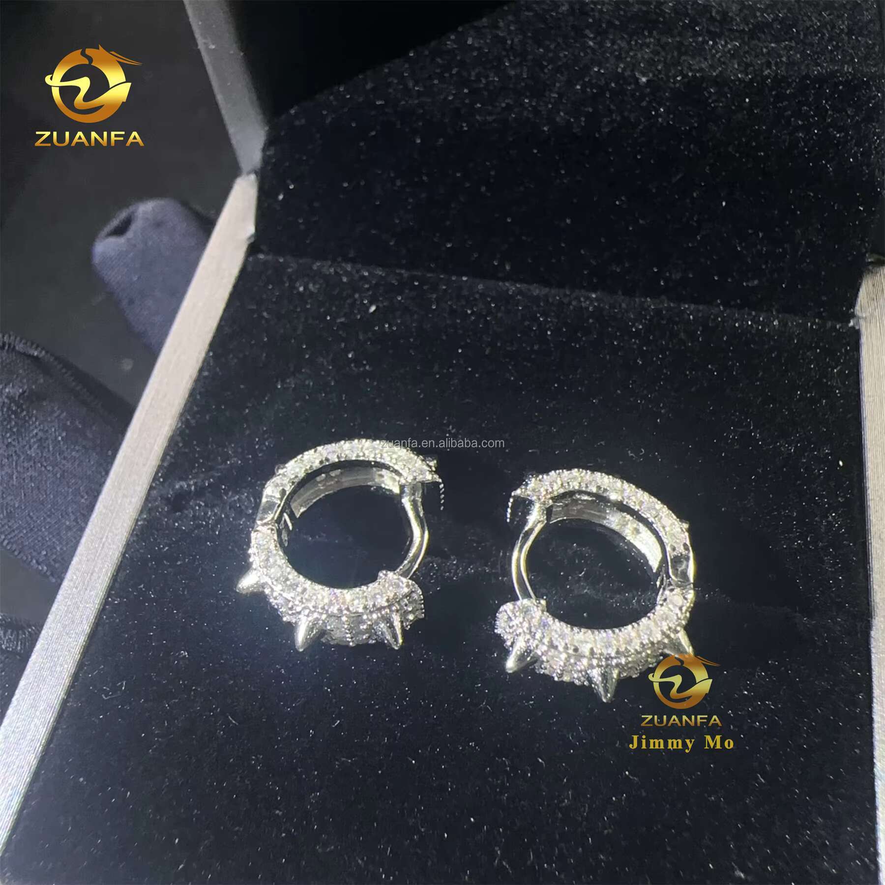 Pass Diamond Tester GRA Certificate Hip Hop Iced Out Jewelry 925 Sterling Silver VVS1 Moissanite Diamond Thorn Hoop Earrings Men