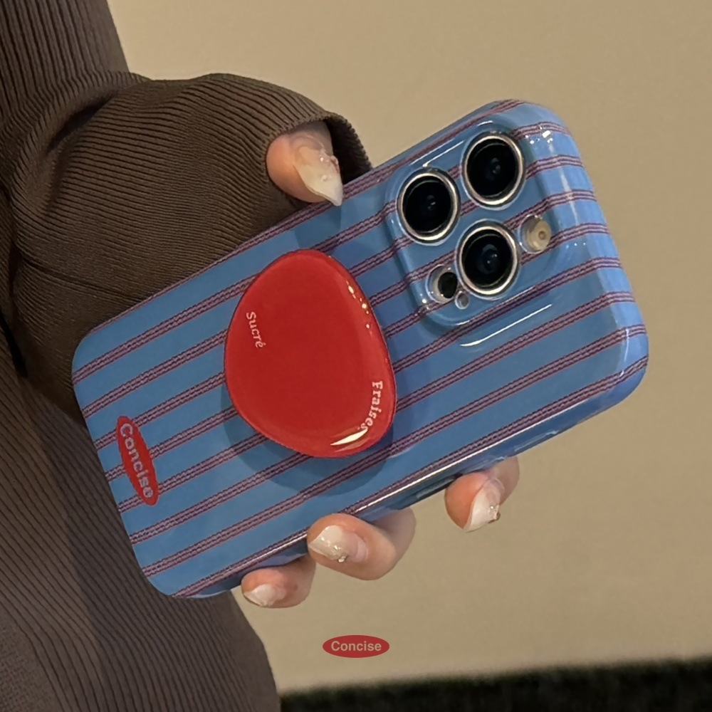 Blue and Red Striped Phone Case Compatible with iPhone 17/16 Pro Max Niche Simple Stand Case iPhone 15/14 Pro