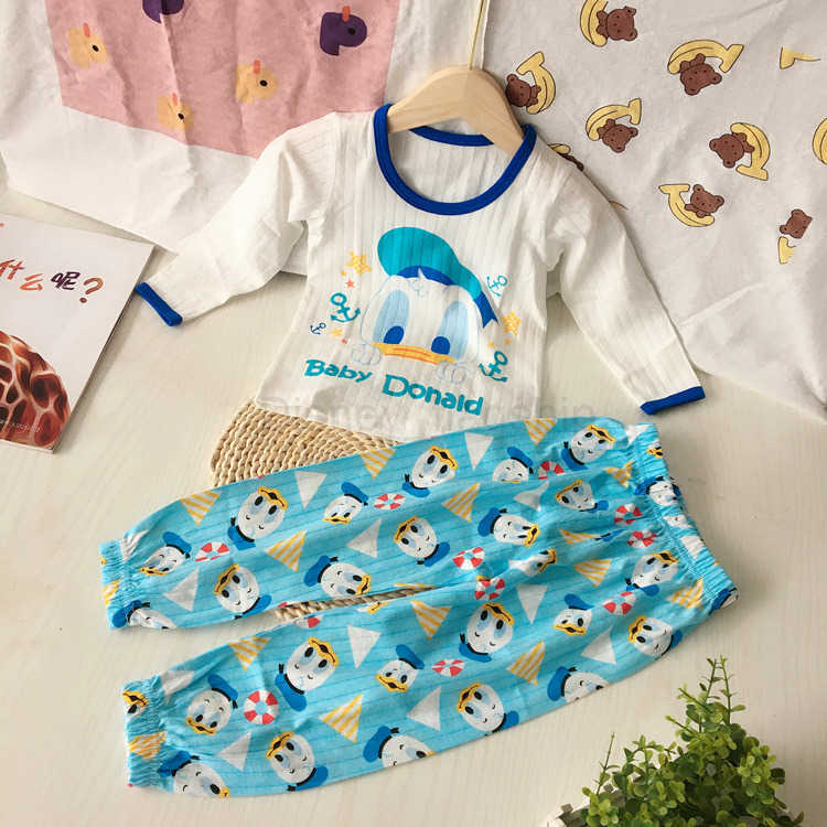 Disney 2025 New Childrens Wear Breathable Cotton Long Sleeve Thin Air Conditioning Clothing Childrens Set Home Clothes Sleepwear ShortXJ250409