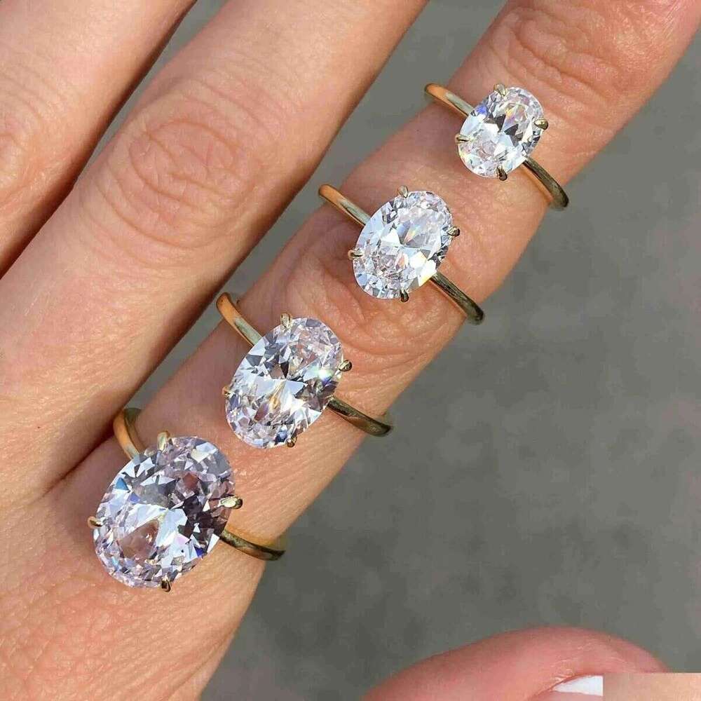Band Rings Sterg Sier Promise Solitaire 3Ct Oval Moissanite Engagement Ring Women Dia Drop Delivery Jewelry Otmu9