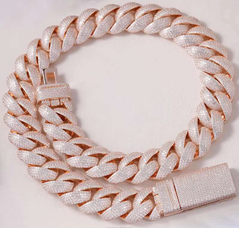 Heavy Custom Pink 22mm Gold Plated D Color VVS Moissanite Iced Out Dia Cuban k Bracelet Necklace for Men