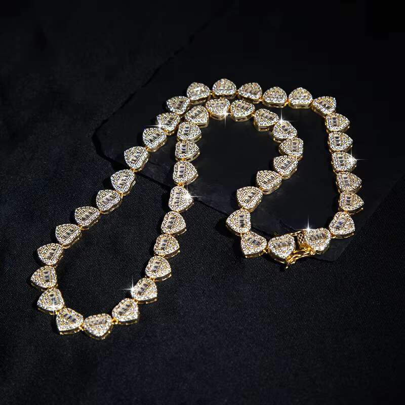 Luxury Heart Design Solid Silver 925 Hip Hop Iced Cuban Link 9mm 7A Zircon Full Diamond Womens Fine Jewelry Necklace