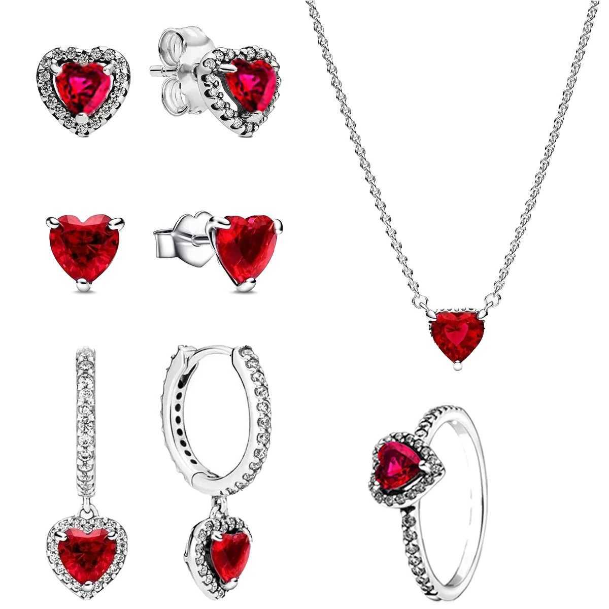 Original 925 sterling silver zircon pink sparkling bow set ring earring necklace original DIY womens exquisite jewelry gift Y250408